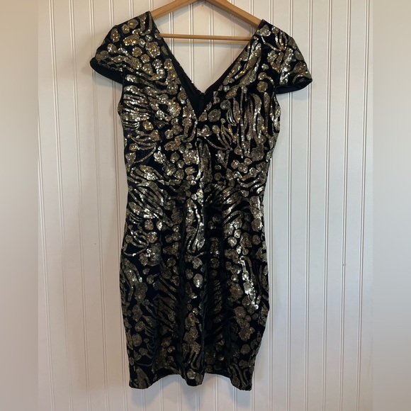Dress the population Zoe sequin mini dress “The Talk” velvet sequin black large - Picture 4 of 11